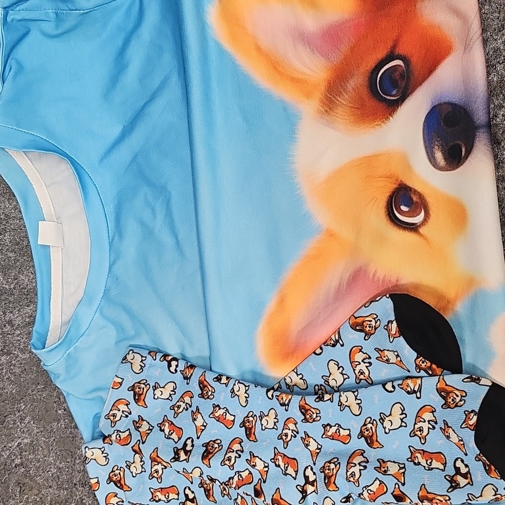 Corgi Dog T-shirt & Socks Set, Blue, Size Medium, New W/out Tag